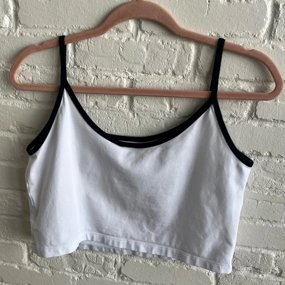 adidas White and Black Cropped Tank Top